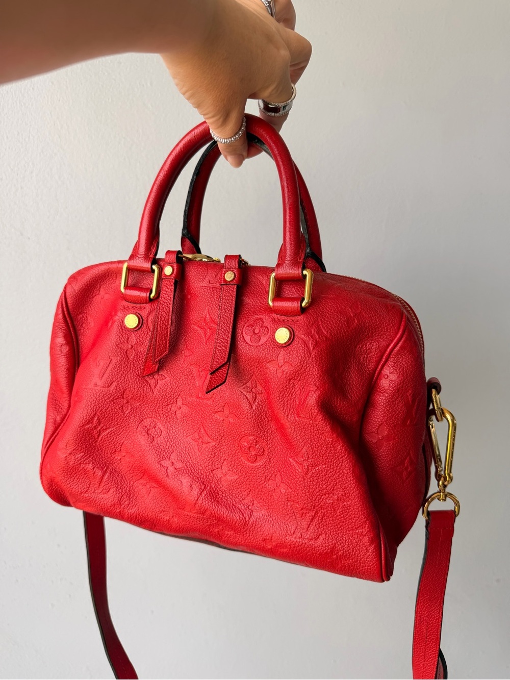 Louis Vuitton Red Empreinte Speedy 25 Bandolier
